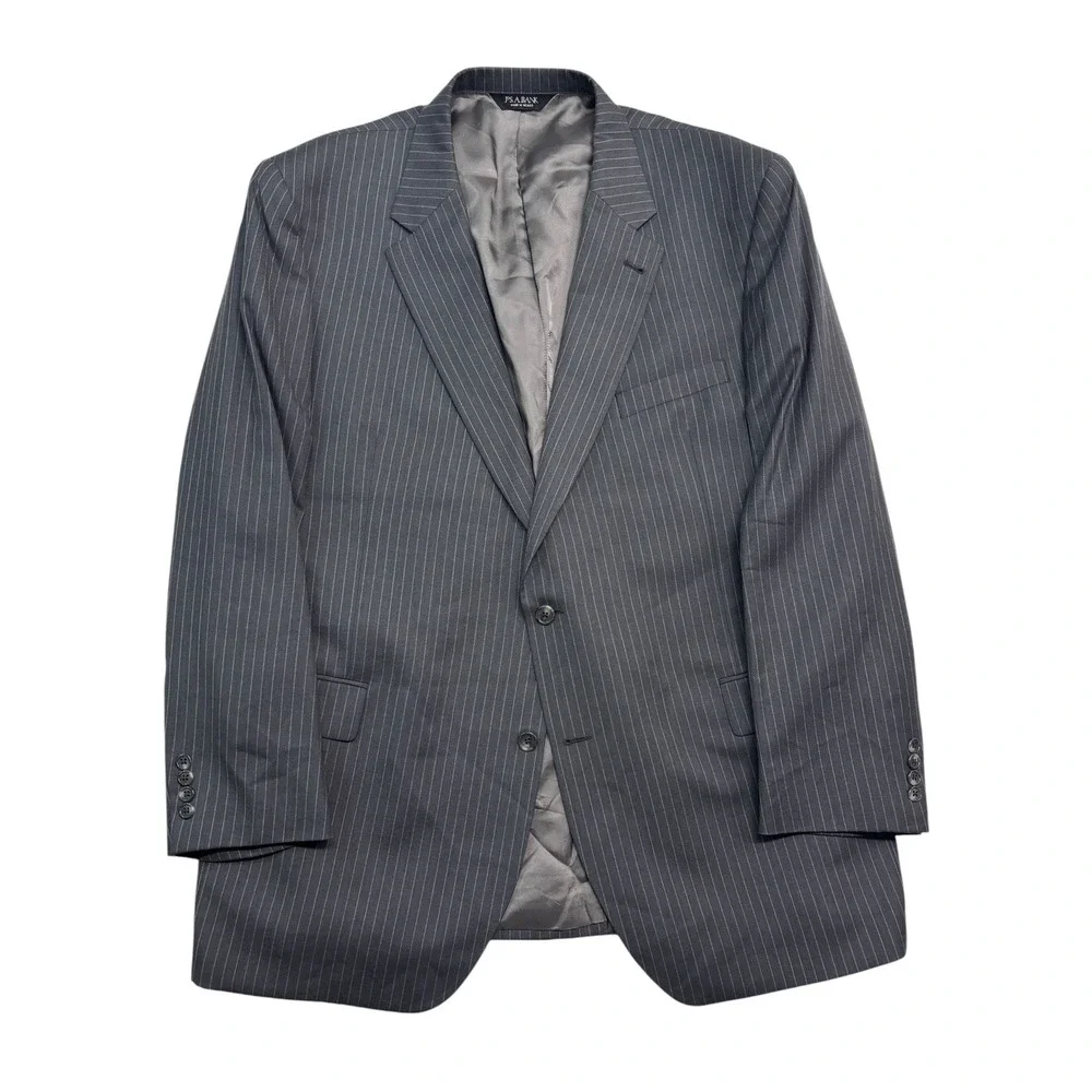Jos A Bank 48L 43x32 Gray Stripe 2pc Pant Suit Signature Collection Silk Wool